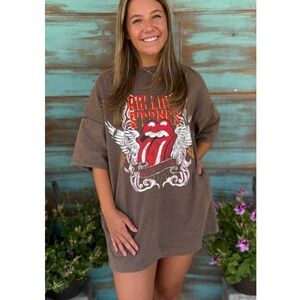 Fantastic Fawn Rolling Stones Graphic T-Shirt Dress Oversized Tee Pockets Medium